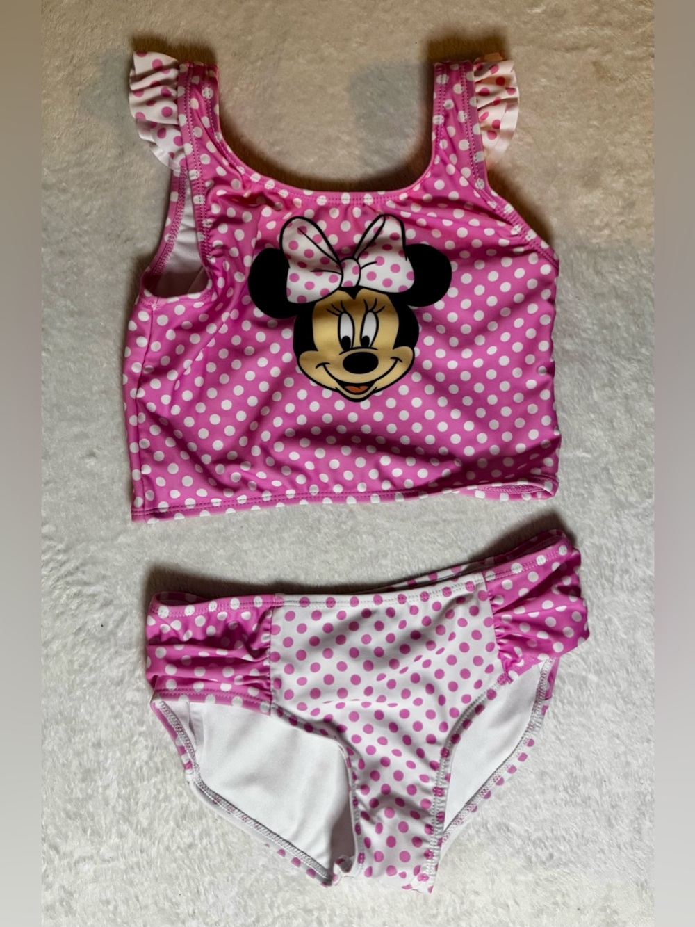 Disney Pink and White Polka Dot Minnie Two-Piece Swimwear Size 7/8
